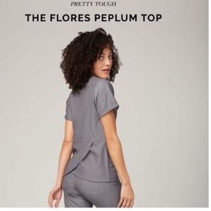 ISO! Figs heather indigo Flores Peplum scrub top